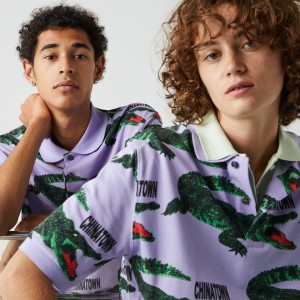 Camisas Lacoste Masculino Roxo Branco LIVE Chinatown Market Collaboration Loose Fit Polo QF3-78287R0
