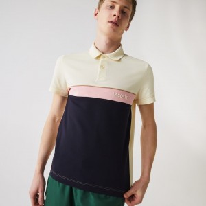 Camisas Lacoste Masculino Bege Azul Marinho Azuis Rosa Regular Fit Colorblock Cotton Piqué Polo HY2-67856I5