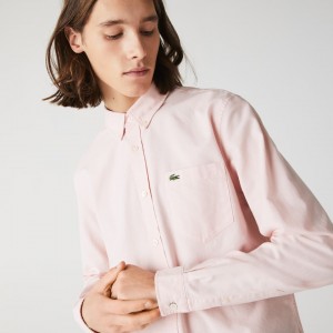 Camisas Lacoste Masculino Luz Rosa Regular Fit Cotton Oxford WU0-21342U6