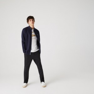 Camisas Lacoste Masculino Azul Marinho Azuis Regular Fit Cotton Oxford YZ6-39283D7