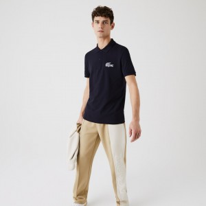 Camisas Lacoste Masculino Azul Marinho Azuis Regular Fit Crocodile Badge Cotton Piqué Polo FP5-82298I3