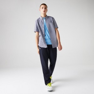 Camisas Lacoste Masculino Branco Azul Marinho Azuis Regular Fit Gingham Poplin GU5-03760P8