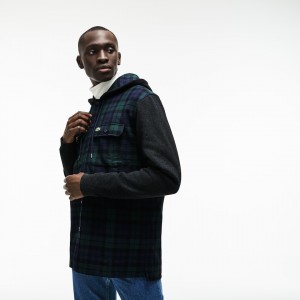 Camisas Lacoste Masculino Verdes Branco Regular Fit Hooded Check Cotton Flannel CM4-88318P0