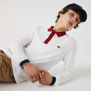 Camisas Lacoste Masculino Branco Vermelhas Escuro Azul Marinho Azuis Regular Fit Made in France Polo KG8-62216R4