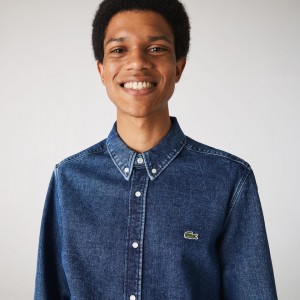Camisas Lacoste Masculino Azuis Regular Fit Natural Cotton Denim RI0-76047E2