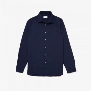 Camisas Lacoste Masculino Azul Marinho Azuis Regular Fit Premium Cotton Poplin BM2-21112T2