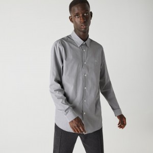 Camisas Lacoste Masculino Branco Pretas Regular Fit Striped Cotton Poplin SQ3-32013Y9