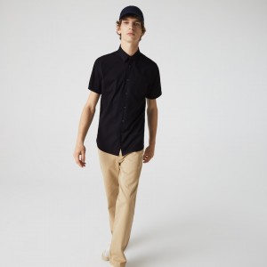 Camisas Lacoste Masculino Azul Marinho Azuis Regular Fit Textured Cotton Poplin PK2-91279R3