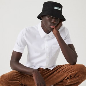 Camisas Lacoste Masculino Branco Regular Fit Textured Cotton Poplin XE9-10601L5