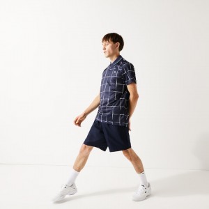 Camisas Lacoste Masculino Azul Marinho Azuis Branco SPORT Breathable Print Piqué Tennis Polo DI2-58065I4