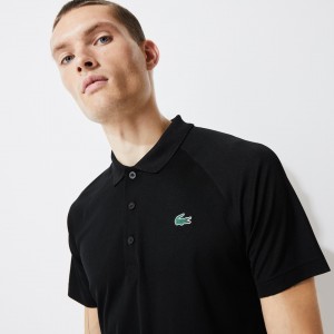 Camisas Lacoste Masculino Pretas SPORT Breathable Run-Resistant Interlock Polo EV6-91999F8