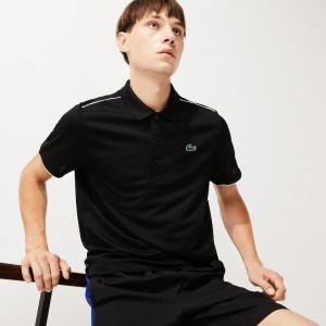 Camisas Lacoste Masculino Pretas Branco SPORT Contrast Piping Breathable Piqué Polo RU0-84618R6