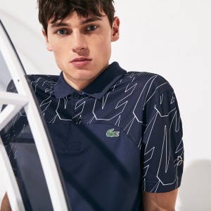 Camisas Lacoste Masculino Azul Marinho Azuis Branco SPORT Novak Djokovic Breathable Ultra-Light Polo GG1-98679O4