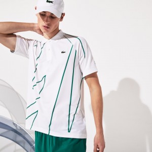 Camisas Lacoste Masculino Branco Verdes SPORT Novak Djokovic Printed Breathable Polo SQ9-94049W5