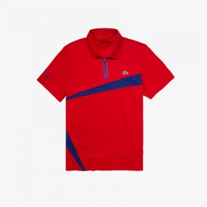Camisas Lacoste Masculino Vermelhas Azuis SPORT Paneled Breathable Piqué Tennis Polo FN3-22522T2