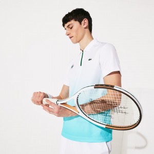 Camisas Lacoste Masculino Branco Turquesa Verdes SPORT Roland Garros Zip-Front Performance Polo AC0-59935P6