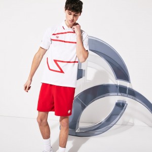 Camisas Lacoste Masculino Branco Vermelhas SPORT Roland Garros x Novak Djokovic Polo KC4-28892Y4