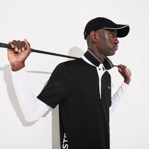 Camisas Lacoste Masculino Pretas Branco SPORT Signature Breathable Golf Polo CD3-94859U2