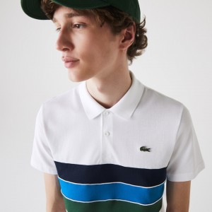 Camisas Lacoste Masculino Branco Verdes Azuis Azul Marinho Azuis Branco SPORT Tricolor Paneled Lightweight Cotton Polo MZ3-31203T7