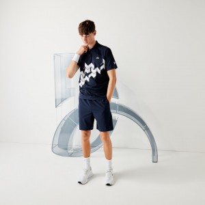 Camisas Lacoste Masculino Azul Marinho Azuis Branco SPORT x Novak Djokovic Breathable Jersey Polo IE8-08760M8