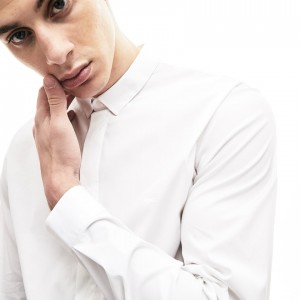 Camisas Lacoste Masculino Branco Slim-Fit Stretch Poplin and Jersey DO1-04990T4