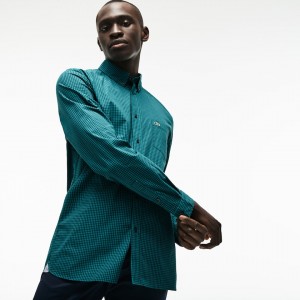 Camisas Lacoste Masculino Verdes Slim Fit Gingham Stretch Cotton Poplin SW1-86878M9