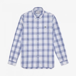 Camisas Lacoste Masculino Roxo Luz Azuis Slim Fit Long-Sleeve Wool Stretch NP5-85388H7