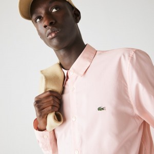 Camisas Lacoste Masculino Luz Rosa Slim Fit Stretch Cotton Poplin YK0-58735X5