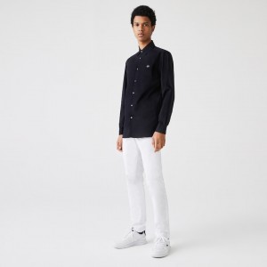 Camisas Lacoste Masculino Azul Marinho Azuis Slim Fit Stretch Cotton Poplin NG7-65276B9