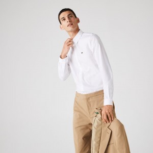 Camisas Lacoste Masculino Branco Slim Fit Stretch Cotton Poplin CE8-94589R6