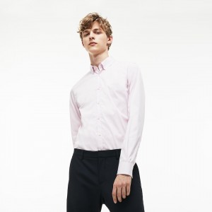 Camisas Lacoste Masculino Rosa Slim Fit Stretch Cotton Poplin GG7-48184Y5