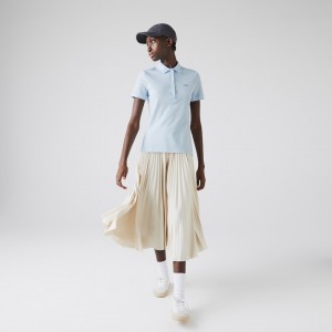 Camisas Lacoste Feminino Luz Azuis Stretch Cotton Piqué Polo HL9-83798O7