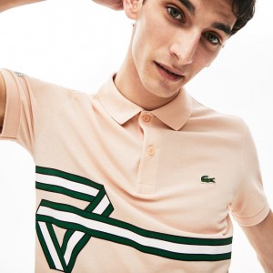 Camisas Lacoste Masculino Luz Rosa Stripe Print Polo ZA0-39063D8