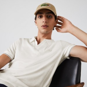 Camisas Lacoste Masculino Branco Pretas Tunisian Collar Linen And Cotton Regular Fit Polo CZ1-74257R3