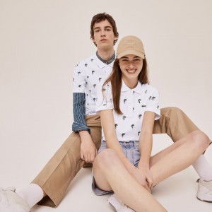 Camisas Lacoste Masculino Branco x Jean-Michel Tixier Print Regular Fit Polo WN0-23132N1