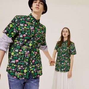 Camisas Lacoste Masculino Azul Marinho Azuis Branco x Jeremyville Regular Fit Cotton YM8-63926L2