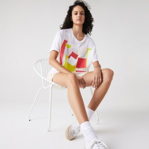 Camiseta Lacoste Feminino Branco Art-Print Cotton EP4-26692Y8