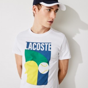 Camiseta Lacoste Masculino Branco Breathable Graphic Print DZ3-72267W8