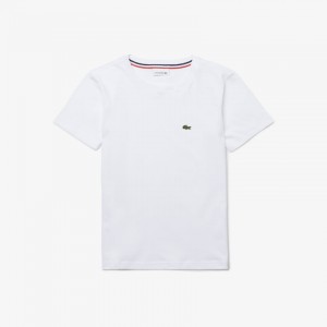 Camiseta Lacoste Criança Branco Crew Neck Cotton Jersey AT3-98859J1