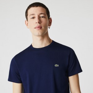 Camiseta Lacoste Masculino Azul Marinho Azuis Crew Neck Pima Cotton Jersey YV0-34513S9