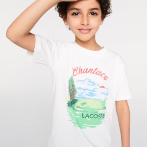 Camiseta Lacoste Criança Branco Crewneck Chantaco-Print Cotton XL7-38793K6