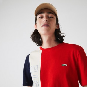 Camiseta Lacoste Masculino Vermelhas Bege Azul Marinho Azuis Crewneck Colorblock AM9-46574G0