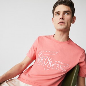 Camiseta Lacoste Masculino Rosa Crocodile-Embroidery Cotton DY5-21092Y7
