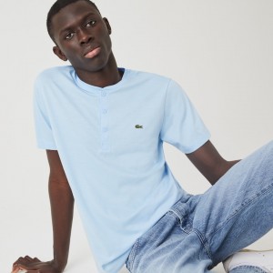 Camiseta Lacoste Masculino Azuis Henley Neck Pima Cotton Jersey DI8-84078B7