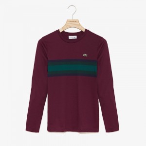 Camiseta Lacoste Feminino Vermelhas Escuro Azul Marinho Azuis Verdes Long Sleeve Multicolor Stripe KC7-72627K0