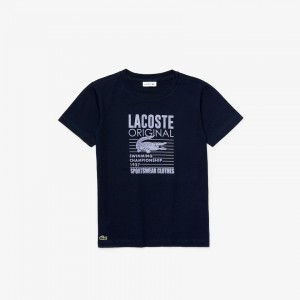Camiseta Lacoste Criança Azul Marinho Azuis Roxo Original 1927 Print Cotton JB5-66806P9