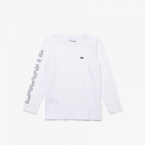Camiseta Lacoste Criança Branco Azul Marinho Azuis SPORT Breathable Cotton RG4-24432Q7