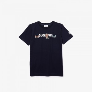 Camiseta Lacoste Criança Azul Marinho Azuis Branco SPORT Collab Youssef Sy Print SU4-98949N8