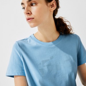 Camiseta Lacoste Feminino Azuis SPORT Logo Print Organic Cotton Tennis PZ6-25882Z7