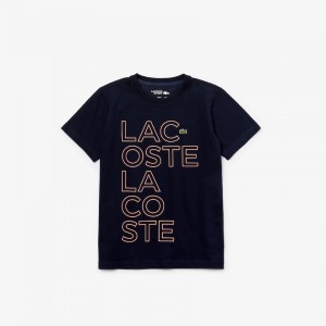 Camiseta Lacoste Criança Azul Marinho Azuis Rosa SPORT Printed Breathable Cotton OL0-62726Q6